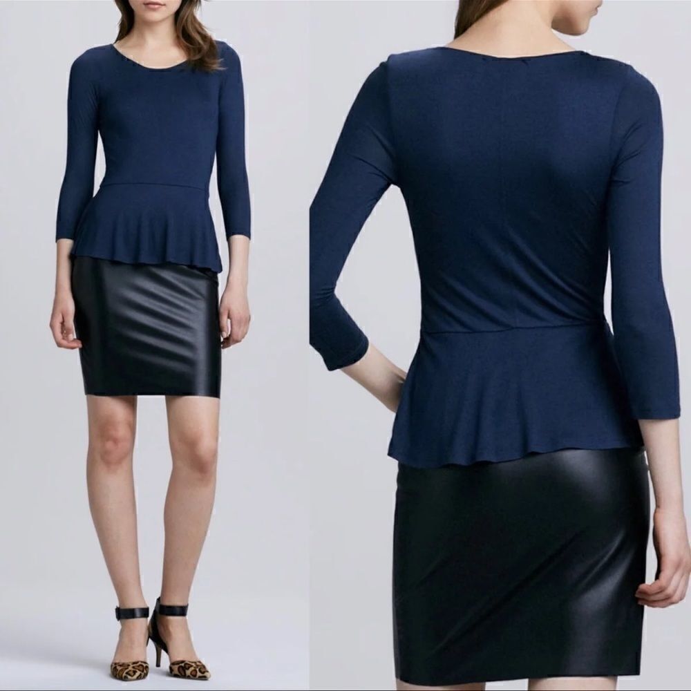 Anthropologie velvet by Graham & Spencer faux leather peplum long sleeve dress